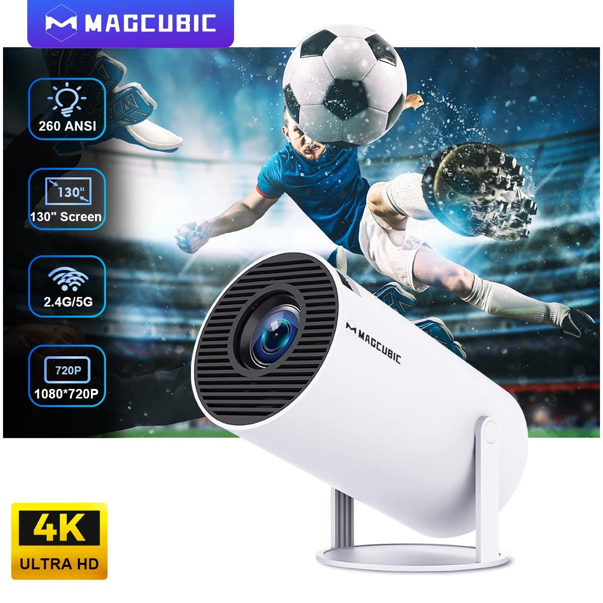 Projector Android 11 4K 1280*720P HY300 Dual Wifi 260ANSI 180°Flexible BT5.0 Cinema Outdoor Portable Projetor HY300 Pro.