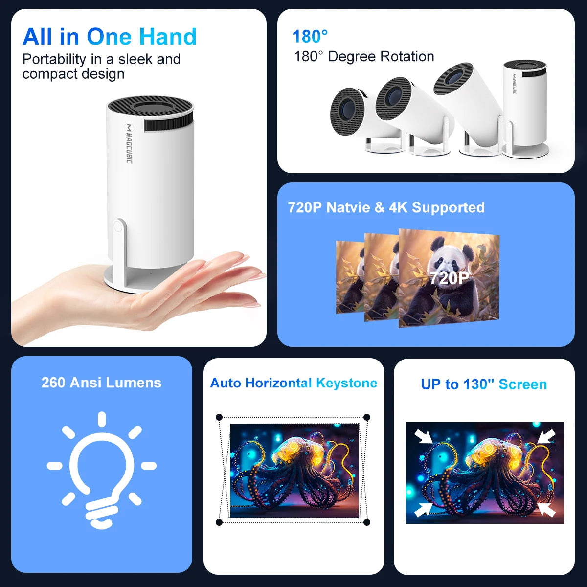 Projector Android 11 4K 1280*720P HY300 Dual Wifi 260ANSI 180°Flexible BT5.0 Cinema Outdoor Portable Projetor HY300 Pro.