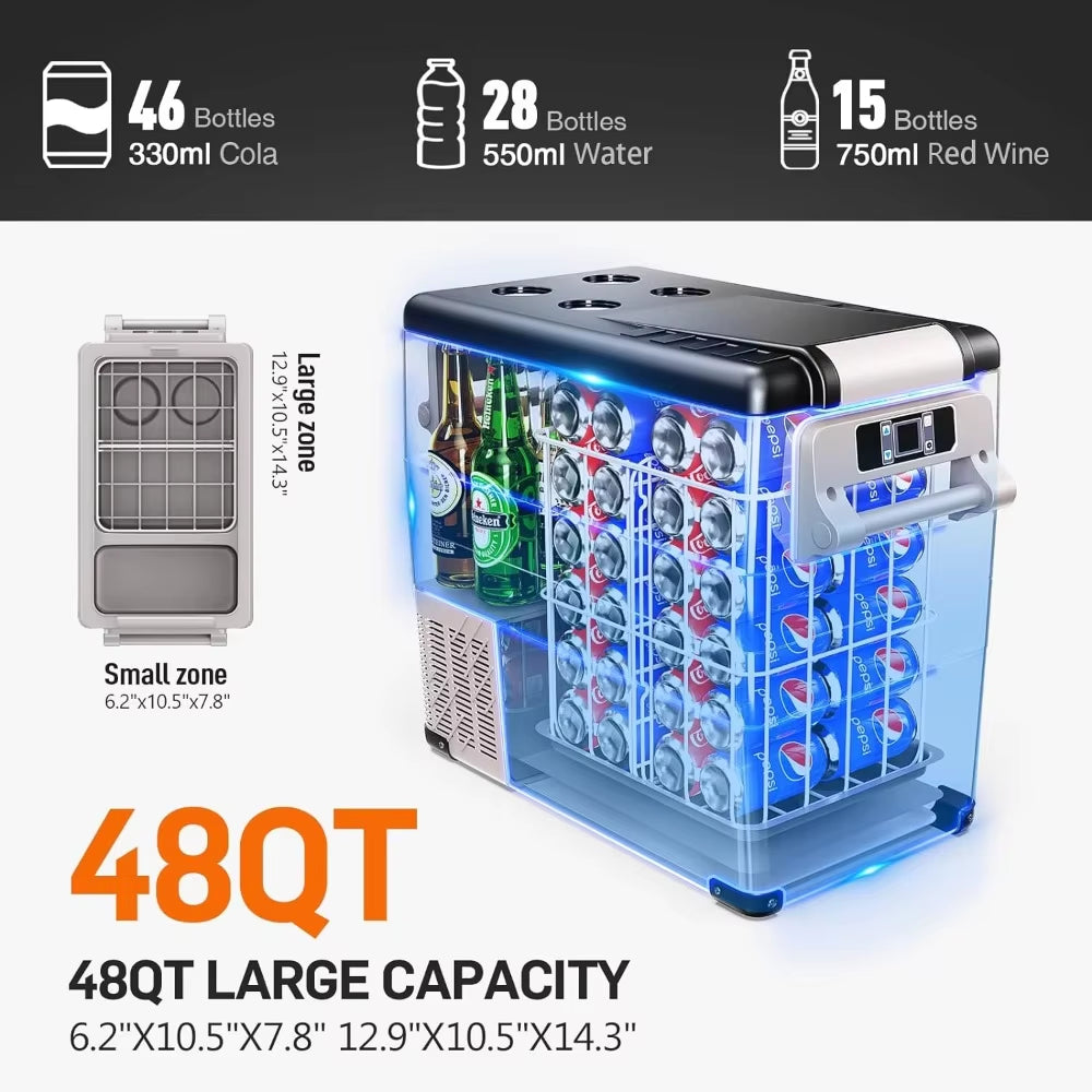 Car Refrigerator, 48QT (45L) Car Fridge Electric Cooler APP Control, 12V Refrigerator -4℉~68℉, Portable Refrigerator for Camping.