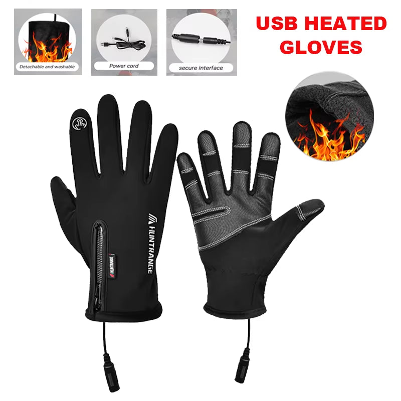 USB Heated Gloves Winter Waterproof Touch Screen Ski Gloves Rechargeable Heated Snowboard Motorcycle Bicycle Warm Gloves.