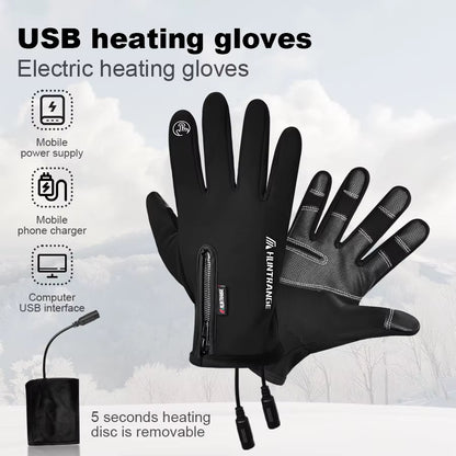 USB Heated Gloves Winter Waterproof Touch Screen Ski Gloves Rechargeable Heated Snowboard Motorcycle Bicycle Warm Gloves.