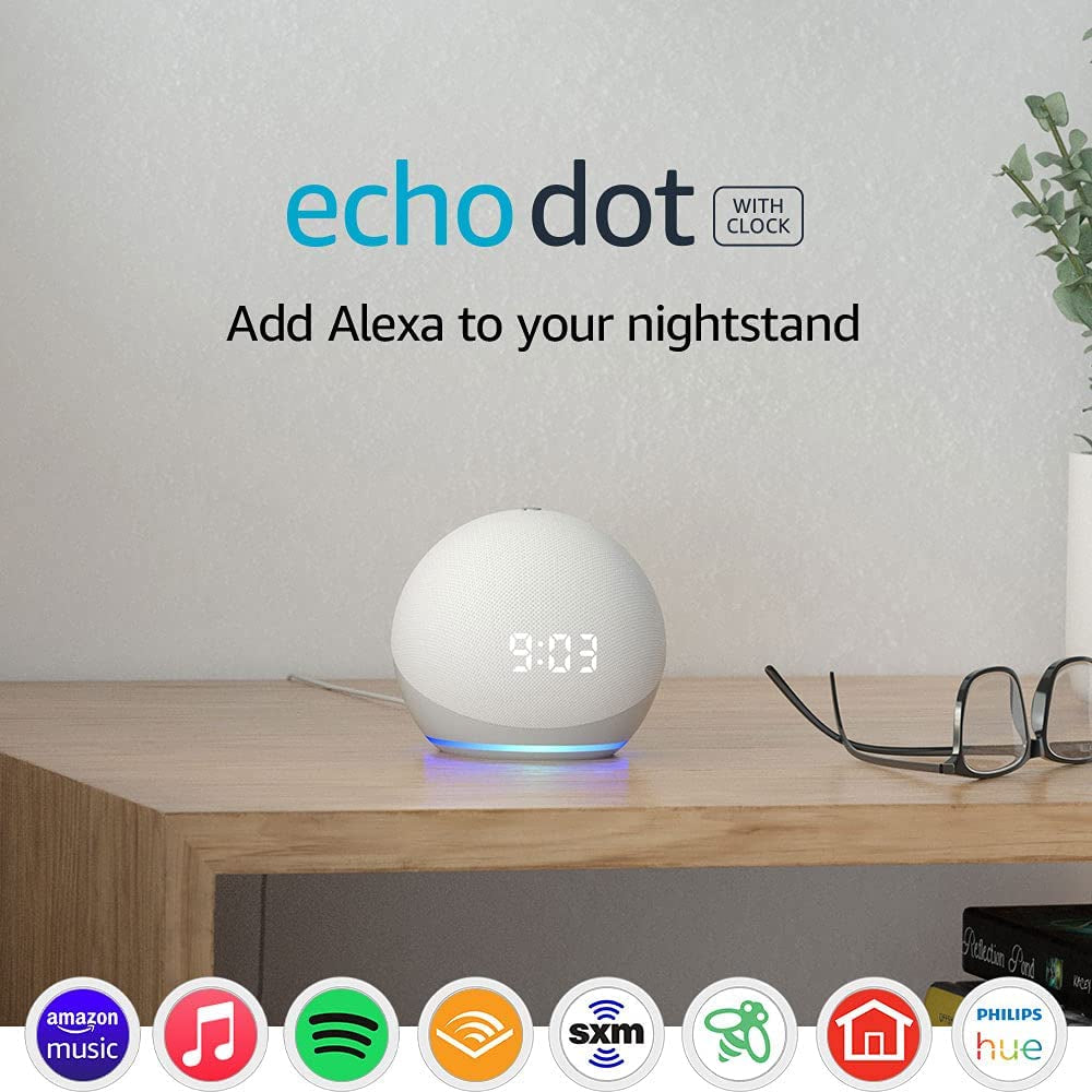 Echo Dot (4Th Gen) | Smart Speaker with Clock and Alexa | Glacier White.