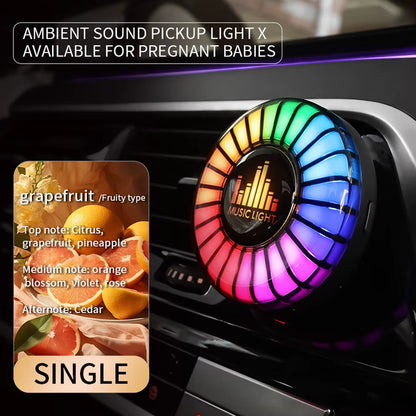 Car Smart APP Control RGB Music Rhythm Lamp Air Freshener LED Strip Sound Control Voice Pick up Atmosphere Light Air Vent Clip.