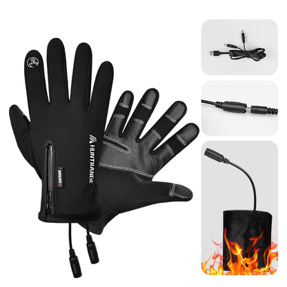 USB Heated Gloves Winter Waterproof Touch Screen Ski Gloves Rechargeable Heated Snowboard Motorcycle Bicycle Warm Gloves.