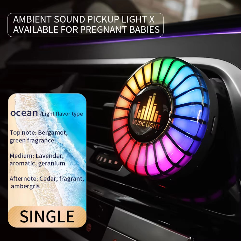 Car Smart APP Control RGB Music Rhythm Lamp Air Freshener LED Strip Sound Control Voice Pick up Atmosphere Light Air Vent Clip.